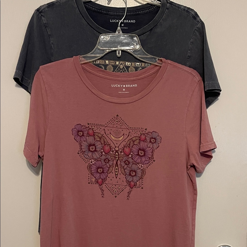 Lucky Brand Women's Short Sleeve Tees - Dusty Rose & Blue - Lot of 2